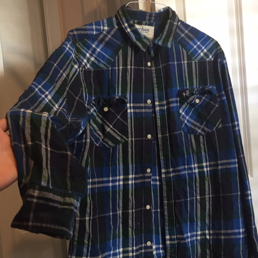 Urban pipeline green and blue flannel size XL